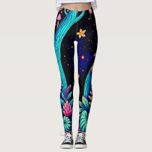 Neon Fantasy Forest Night Glow Design Leggings