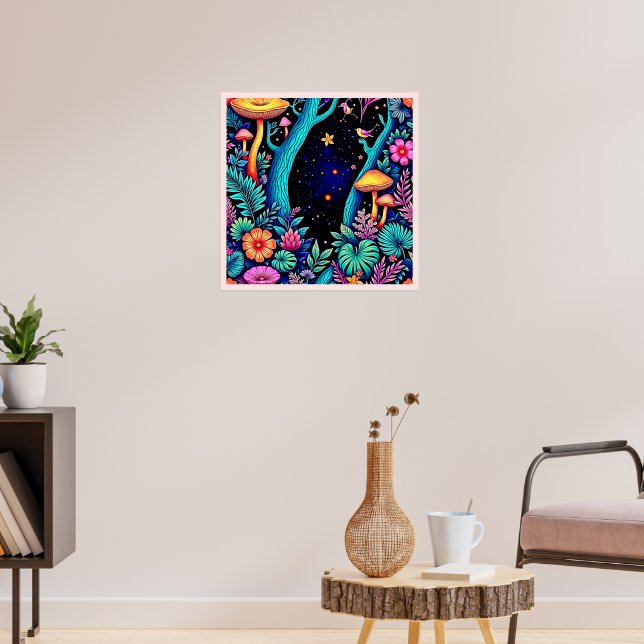 Neon Fantasy Forest Night Glow Design Poster (Living Room 3)