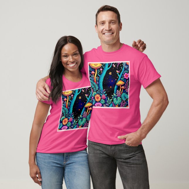 Neon Fantasy Forest Night Glow Design T-Shirt (Unisex)