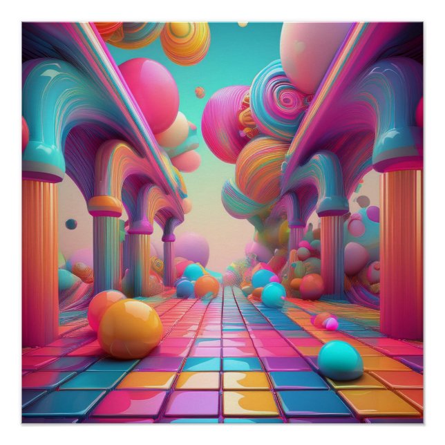 Neon Fantasy Landscape – Surreal Dreamscape Poster (Front)