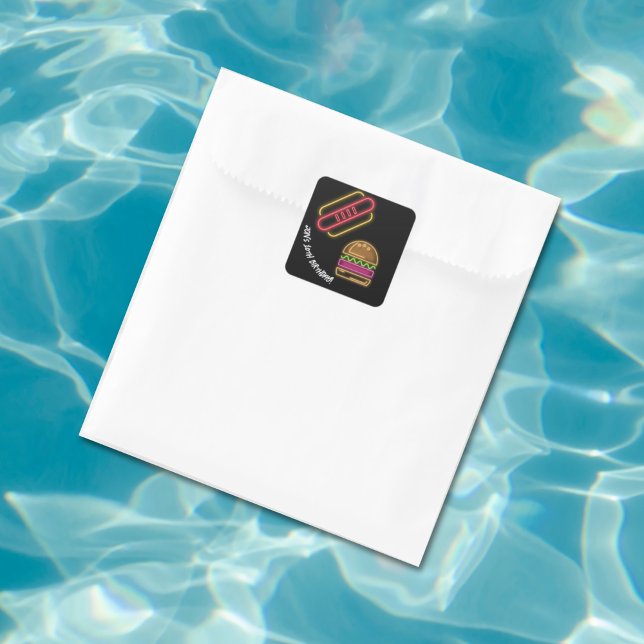 Neon Fast Food Monogram Name Vibrant  Square Sticker (Creator Uploaded)