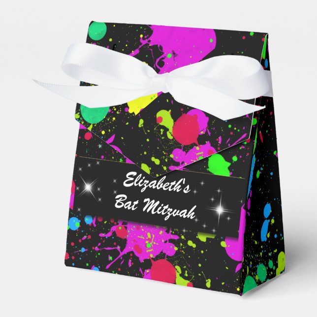 Neon, Faux Glow in the Dark, Bat Mitzvah, Custom Favour Box (Front Side)