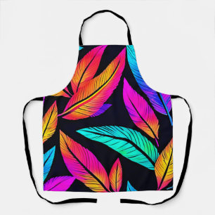 Neon Feather Pattern Vibrant Art Apron
