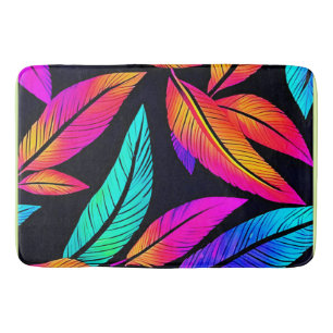 Neon Feather Pattern Vibrant Art Bath Mat