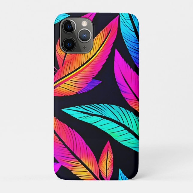 Neon Feather Pattern Vibrant Art Case-Mate iPhone Case (Back)