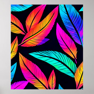 Neon Feather Pattern Vibrant Art Poster
