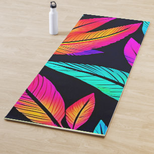 Neon Feather Pattern Vibrant Art Yoga Mat