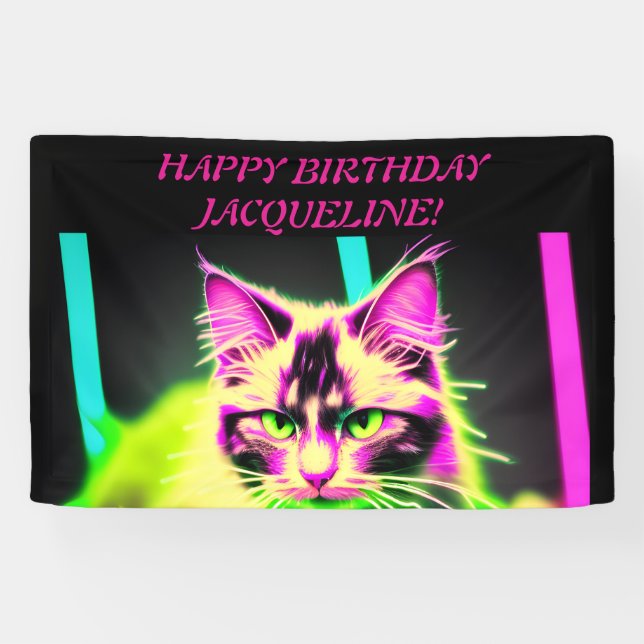 Neon Feline Fiesta: Teen Girl Birthday Collection Banner (Horizontal)