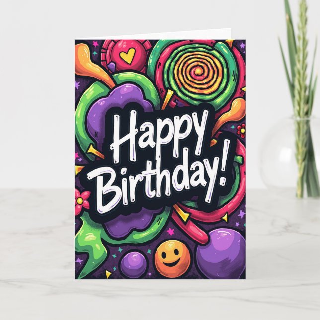 Neon Festive Birthday Card (Front)