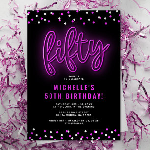 Neon Fifty Birthday Party Invitation