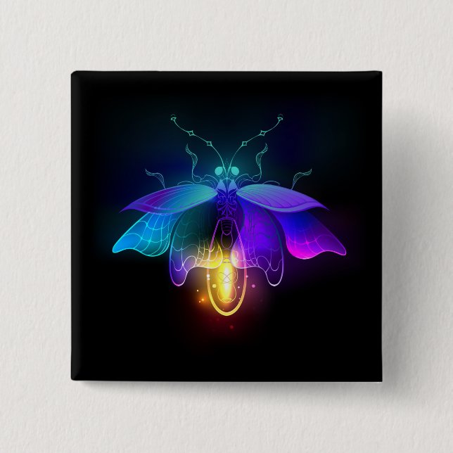 Neon Firefly on black 15 Cm Square Badge (Front)