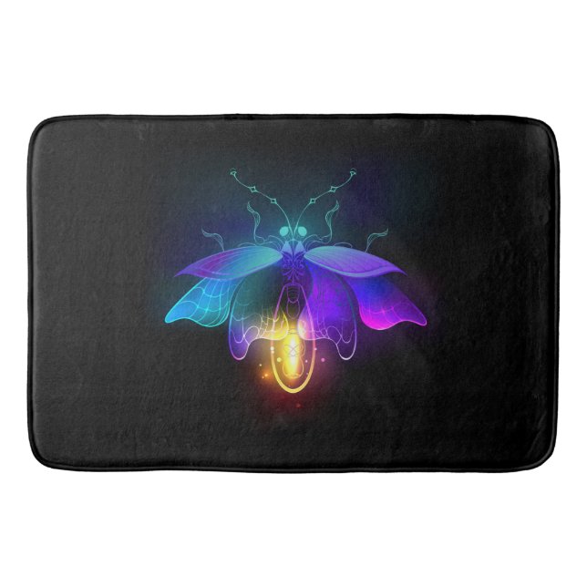 Neon Firefly on black Bath Mat (Front)