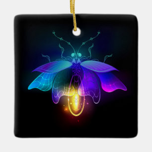 Neon Firefly on black Ceramic Ornament