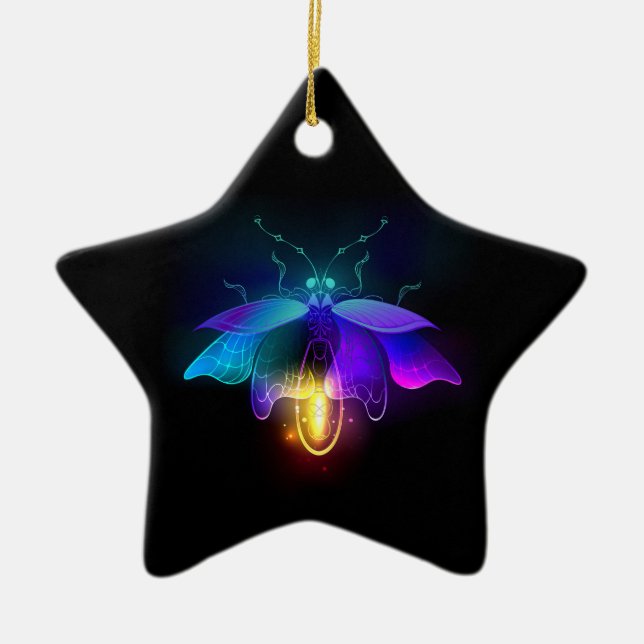 Neon Firefly on black Ceramic Ornament (Front)