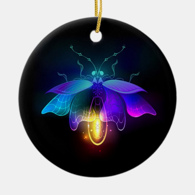Neon Firefly on black Ceramic Ornament (Front)