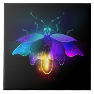 Neon Firefly on black Ceramic Tile
