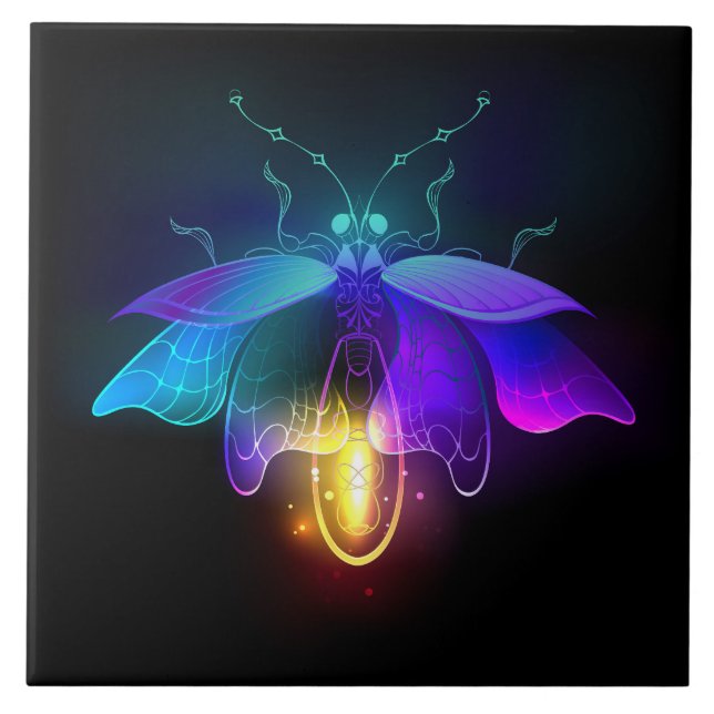 Neon Firefly on black Ceramic Tile (Front)