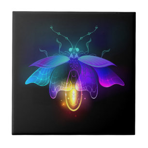 Neon Firefly on black Ceramic Tile