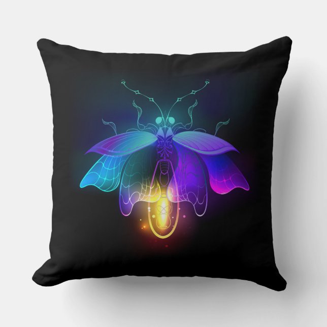 Neon Firefly on black Cushion (Front)