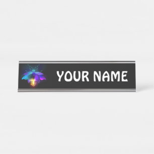 Neon Firefly on black Desk Name Plate