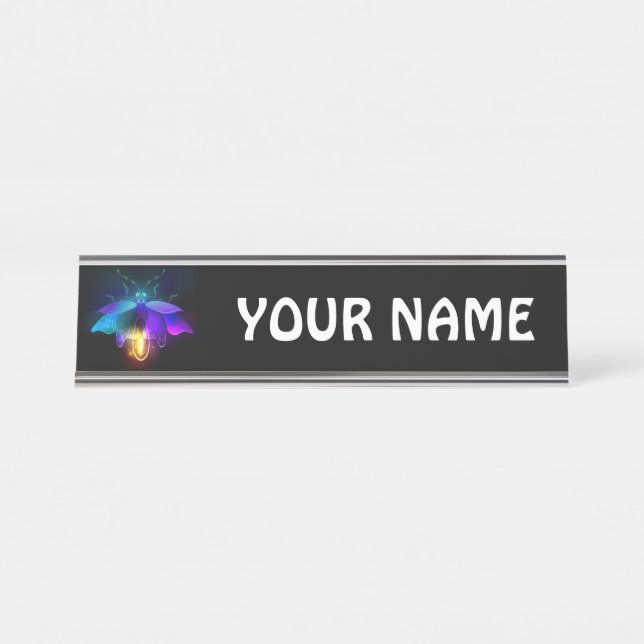 Neon Firefly on black Desk Name Plate (Front)