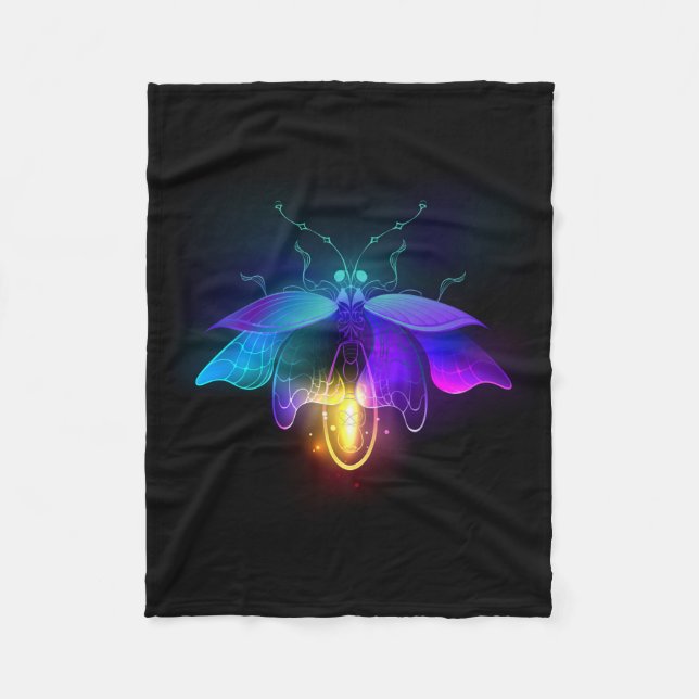 Neon Firefly on black Fleece Blanket (Front)