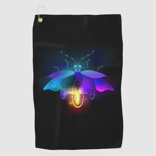 Neon Firefly on black Golf Towel (Front)