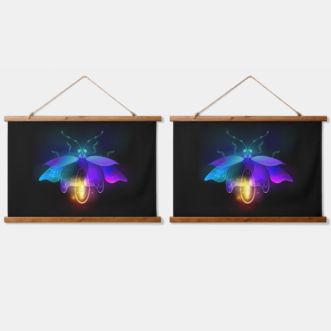 Neon Firefly on black Hanging Tapestry (Double)