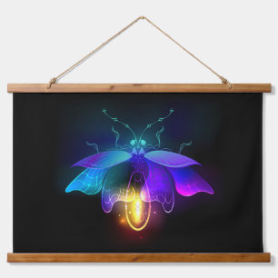 Neon Firefly on black Hanging Tapestry