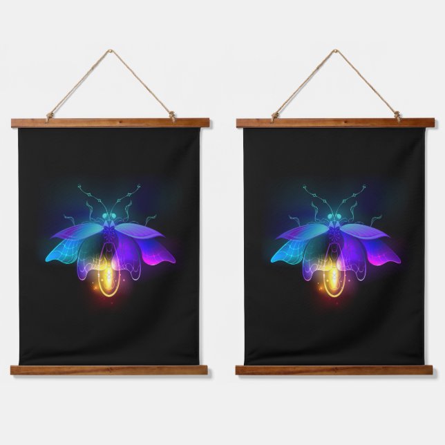 Neon Firefly on black Hanging Tapestry (Double)