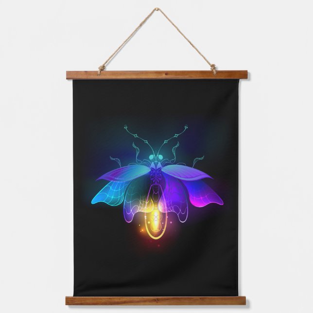 Neon Firefly on black Hanging Tapestry (Front)