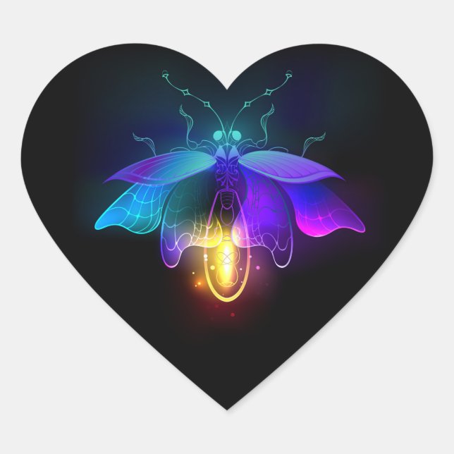 Neon Firefly on black Heart Sticker (Front)
