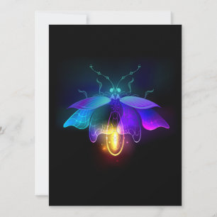 Neon Firefly on black Holiday Card