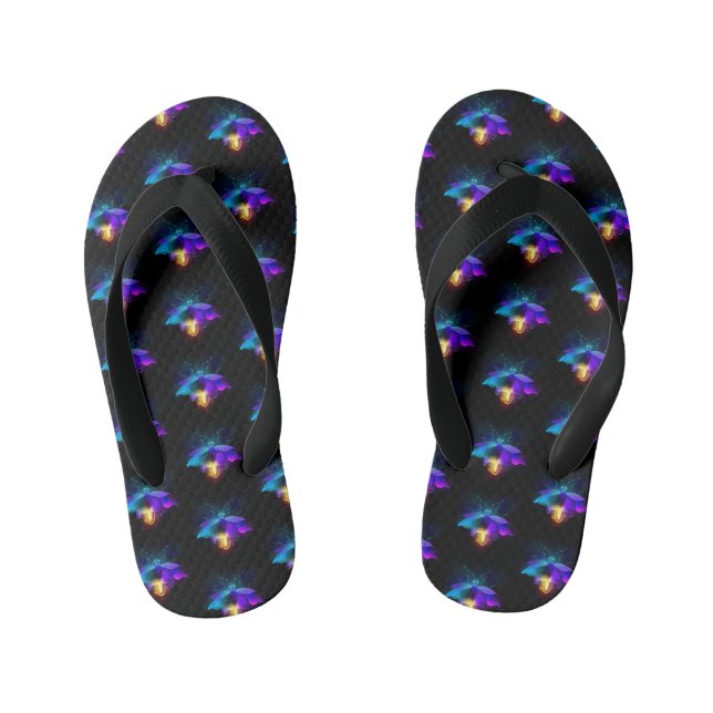 Neon Firefly on black Kid's Thongs (Footbed)