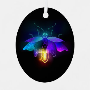 Neon Firefly on black Metal Tree Decoration