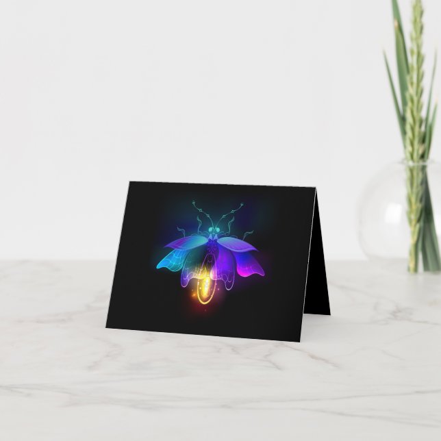 Neon Firefly on black Note Card (Front)