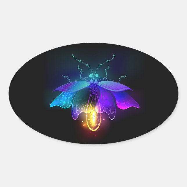 Neon Firefly on black Oval Sticker (Front)