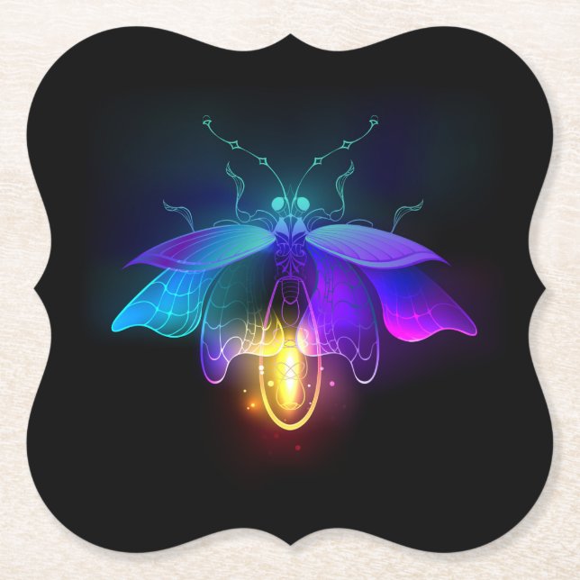Neon Firefly on black Paper Coaster (Front)