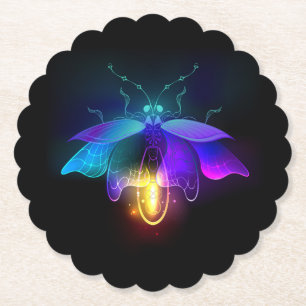Neon Firefly on black Paper Coaster
