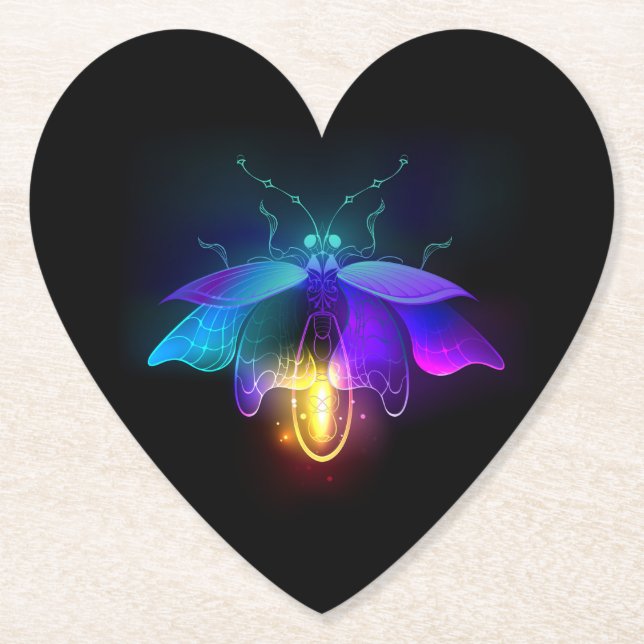 Neon Firefly on black Paper Coaster (Front)