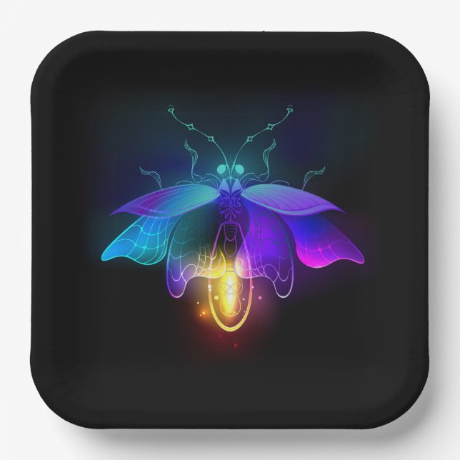 Neon Firefly on black Paper Plate (Front)