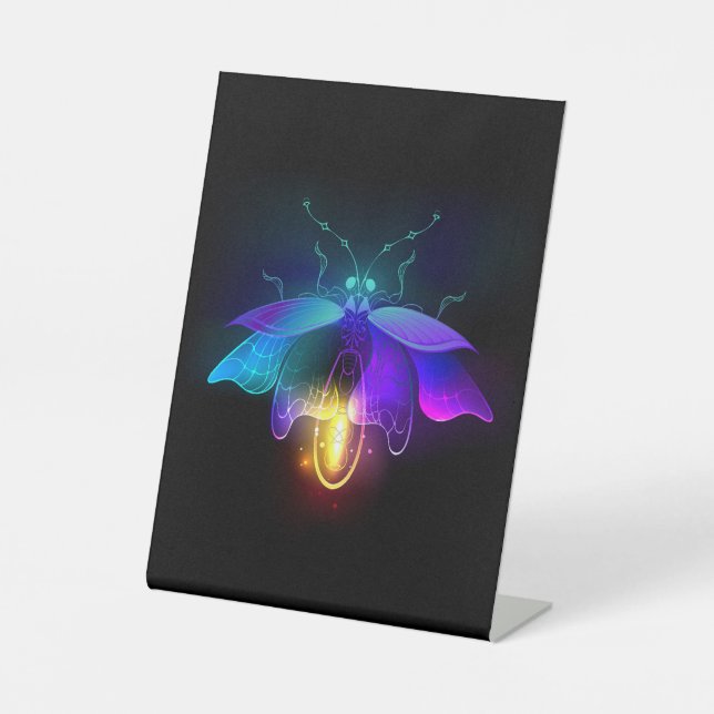 Neon Firefly on black Pedestal Sign (Front)