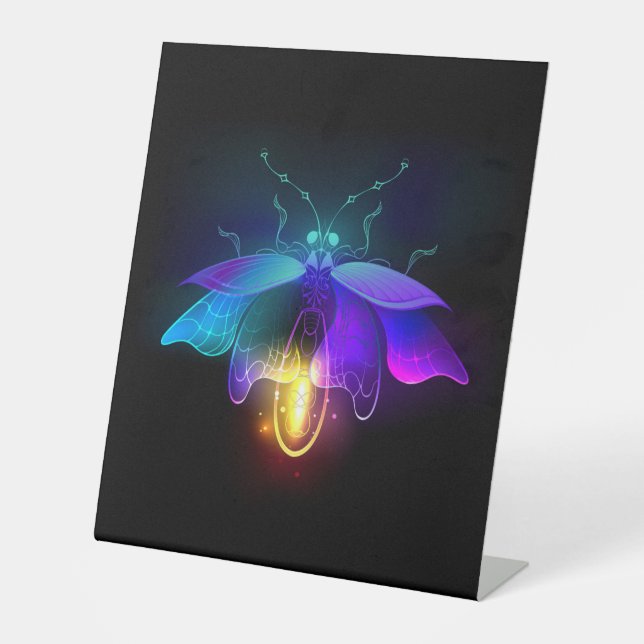 Neon Firefly on black Pedestal Sign (Front)