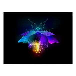 Neon Firefly on black Poster