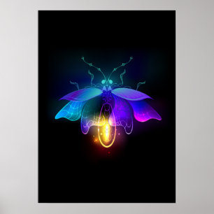 Neon Firefly on black Poster