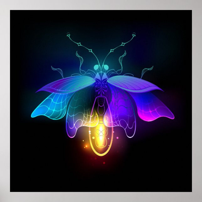 Neon Firefly on black Poster (Front)