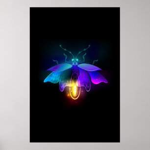 Neon Firefly on black Poster
