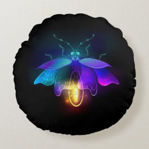 Neon Firefly on black Round Cushion
