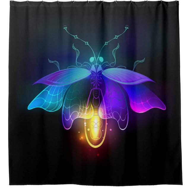 Neon Firefly on black Shower Curtain (Front)