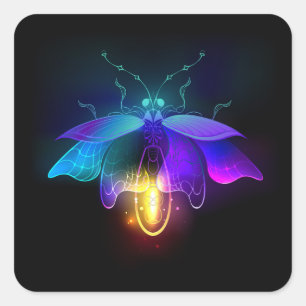 Neon Firefly on black Square Sticker